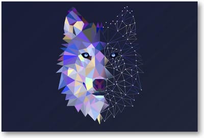 Abstracte Wolf - 90x60 Canvas Liggend - Minimalist - Dieren