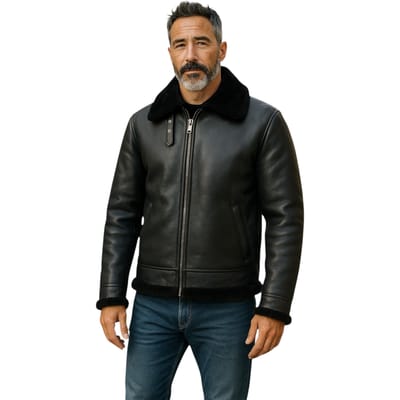Heren zwarte B3 Aviator pilotenjack van echt schapenleer - Oxford
