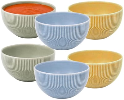 Secret de Gourmet Soepkommen Memphis - D14 cm - groen / blauw / geel keramiek - schaaltjes - stapelbaar