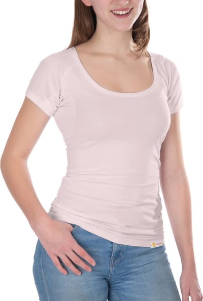 ConfidenceForAll® Dames Premium Anti Zweet Shirt met Ingenaaide Okselpads - Zijdezacht Modal en Verkoelend Katoen - Maat S Beige