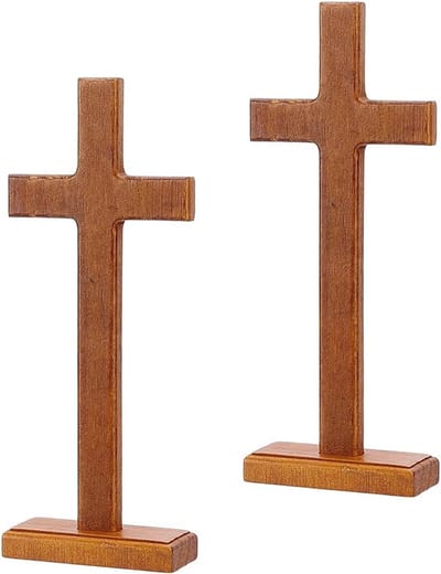 Houten Staande Kruis Ornamenten, 3.5x9x22.5cm Crucifix Decoratie voor Thuis, Kerk en Kantoor, Meerdere Functies en Stijlvolle Accessoires