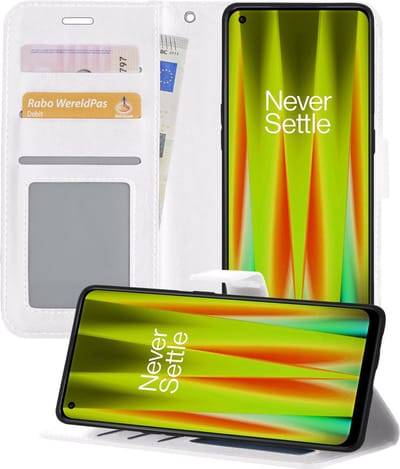 Hoesje - Met Pasjeshouder - Geschikt voor OnePlus Nord CE 2 - Luxe Bookcase Portemonee - Flip Case - Kunstleer Book Case - Flipcase - Book Cover - Walletcase - Portemonneehoes - Telefoonhoesjes - Wit