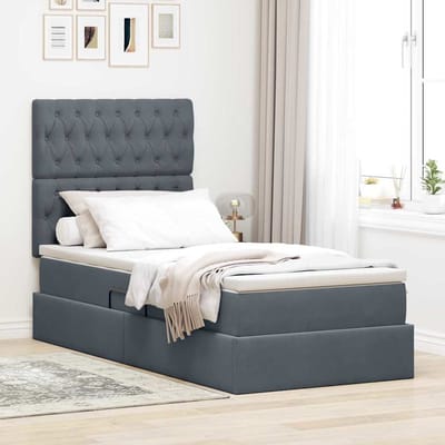 vidaXL - LED - opbergbed - met - matras - Donkergrijs - 100 - x - 200 - cm - Fluweel