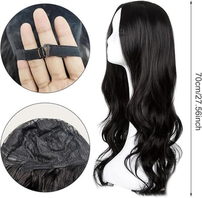 Famanu Lange golvende zwarte pruik voor vrouwen en meisjes, 68 cm lang, krullend, vol haar, golvend, hittebestendig, pruik, cosplay, kostuum, charmante pruik voor dagelijks carnaval (zwart)
