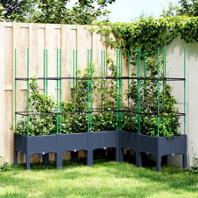 vidaXL - Plantenbak - met - latwerk - 160x120x142,5 - cm - polypropeen - blauwgrijs