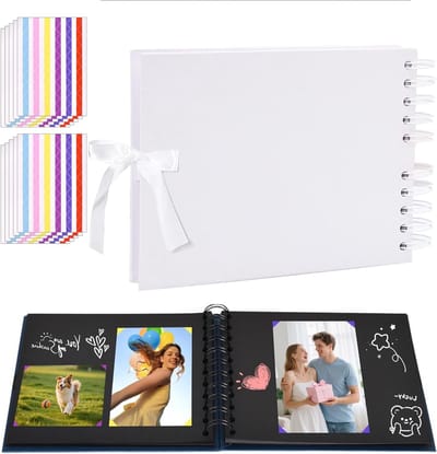 Creatief Fotoalbum A5 voor Scrapbooking - 30 Pagina's met Zwarte Bladen en 10 Kleurrijke Hoekstickers voor Verjaardag, Bruiloft en Reisherinneringen