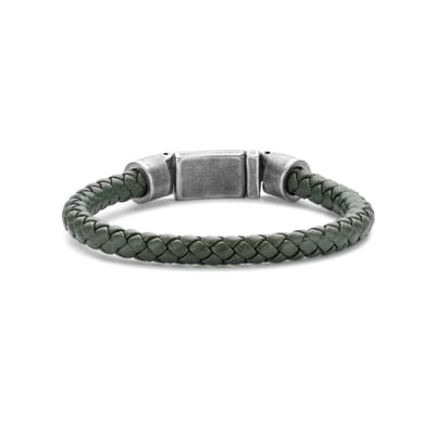 Frank 1967 7FB-0613-20 Leren Armband - Heren - Gevlochten - 6,2 mm Dikte - Stalen Slot - 10,7 mm Breed - Leer - 20 cm - Donker Groen