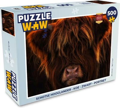 Puzzel Schotse Hooglander - Koe - Zwart - Portret - Legpuzzel - Puzzel 500 stukjes