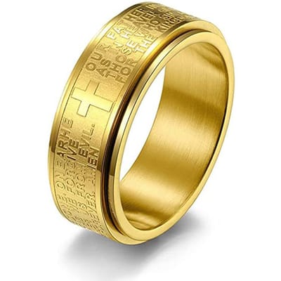 Vrij draaien roestvrijstalen angstringen voor mannen vrouwen Christian Jesus Cross Spinner Ring Retro Amulet religieuze sieraden cadeau 11 beige
