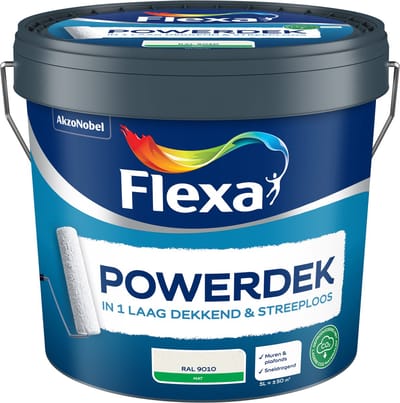 Flexa - Powerdek Muren & Plafonds - Gebroken Wit / Ral 9010 - 5 L