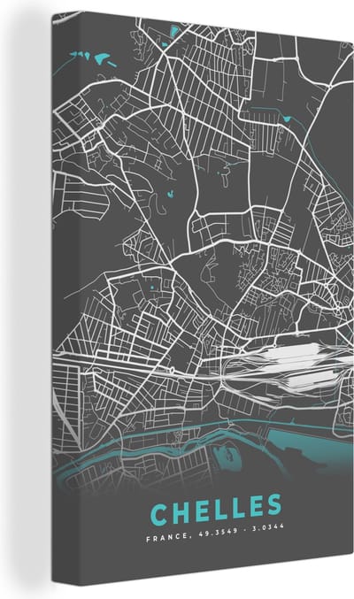Canvas Schilderij Plattegrond – Kaart – Stadskaart – Frankrijk – Chelles - 20x30 cm - Wanddecoratie