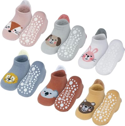 Famanu – 6 paar antislip babysokken, katoen, met siliconen bodem voor veilige grip, geschikt voor 0-12 maanden/1-3 jaar/3-5 jaar