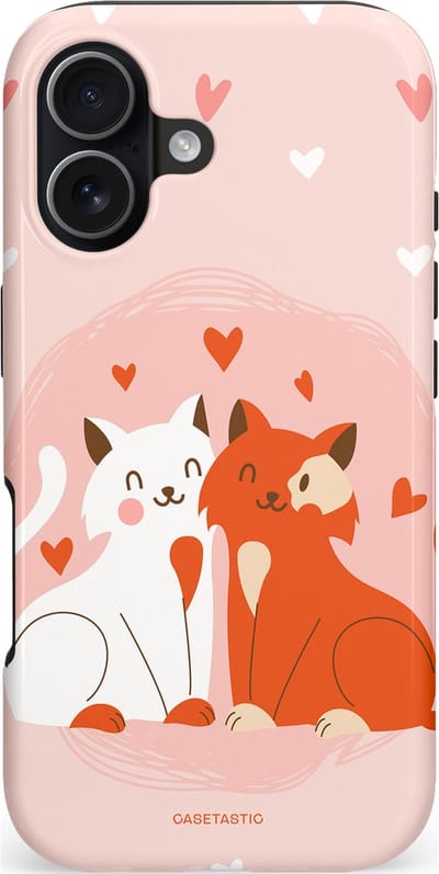 Casetastic hoesje geschikt voor Apple iPhone 17 - MagSafe - Dubbellaagse bescherming - Romantische Katten Liefde - Fashion Case - Zand Perzik Wit Lichtroze
