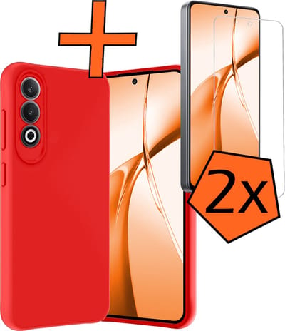 Hoes - Met 2x Screenprotector - Geschikt voor OnePlus Nord CE4 - Sterk & Shockproof - Back Cover - Siliconen Case - Telefoon Hoes - Rood