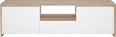 Next TV-meubel 2 deuren, 1 lade, 1 plank eiken decor, wit hoogglans.