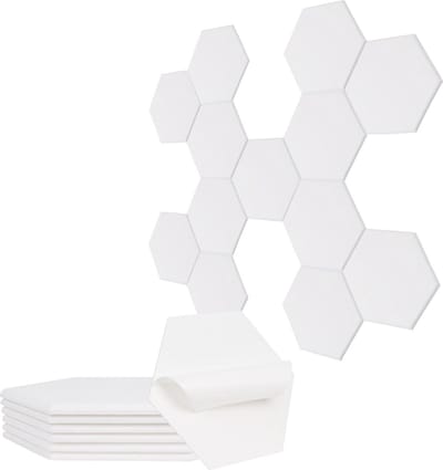 Zelfklevende geluidswerende panelen - set van 12 - hoge dichtheid - 230 kg/m³ - 305 x 254 x 10 cm - zeshoekig - voor gaming en opnamestudio's. acoustic panels