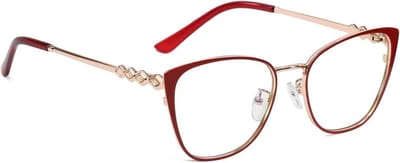 Dames Bril - Kattenoog Montuur - Blauw Licht Filteren - Metaal met Strass - 136 mm Breed - Zilver