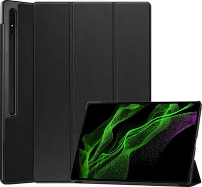 Hoesje Geschikt voor Samsung Galaxy Tab S9 Ultra - Dun & Stevig - Trifold Bookcase - Hard Cover Case - Met Uitsparing Geschikt voor S Pen - Hardcover Book - Tablet Hoes - Zwart
