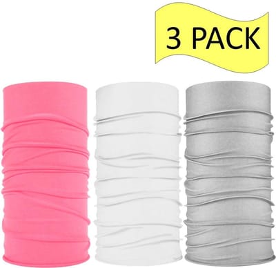 Fako Fashion - 3-Pack Colsjaal - Microfiber Faceshield - Bandana - Nekwarmer - Sjaal - Grijs/Roze/Wit