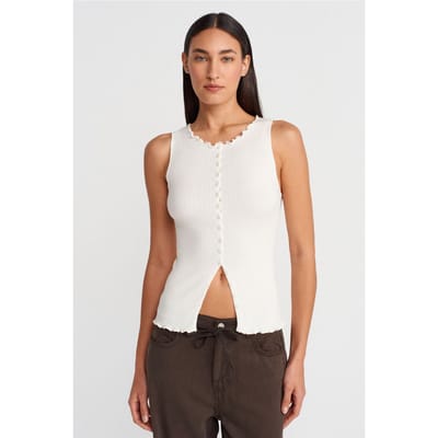 Mouwloze Ribbels Knopen Cardigan