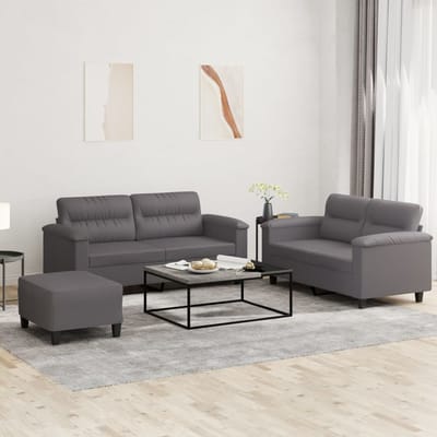 vidaXL - 3-delige - Loungeset - met - kussens - kunstleer - grijs