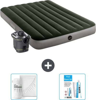 Intex Luchtbed - Twijfelaar - 137 x 191 x 25 cm - Groen - Inclusief pomp - Hoeslaken en Reparatieset