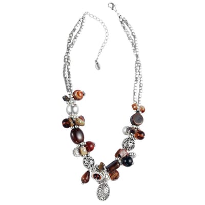 Behave® Ketting met diverse bruine kralen 47,5 cm - Nikkelvrij