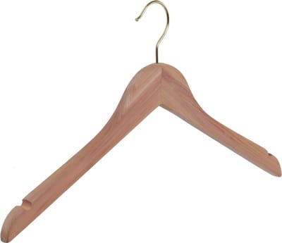 De Kledinghanger Gigant - Kledinghanger - Volwassenen - Z146/45H - 50 Stuks - Blousehanger - Shirthanger - Anti Motten - Cederhout - Ongelakt - Rokinkepingen - Messinghaak - 45 cm - Kleerhanger (Z146/45H_10_R/50)