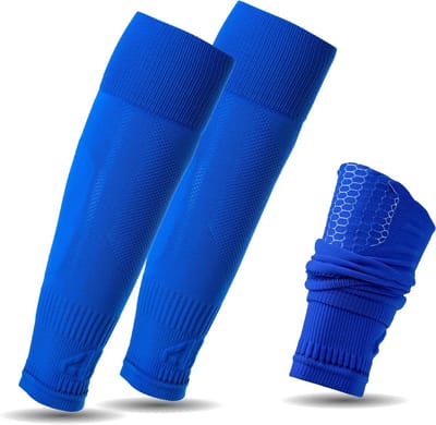 Voetbal Kousen - Sleeve Stutzen Tube Stutzen - Scheenbeschermer Fixatie - Antislip Siliconen Grip - One Size - Blauw