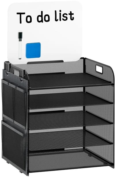 Stervia Bureau Organizer - Inclusief Whiteboard - Brievenbak - Met Zijvakken - Uitschuifbare Lades - Zwart - 32 x 24 x 35 cm