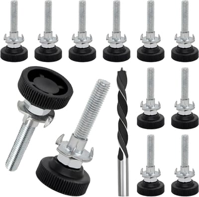 Set van 12 Verstelbare Meubelpoten 50 mm Hoogte met Tegenmoer, Impacts en Metalen Boor, Perfect voor Houten Meubels en Stabiliteit