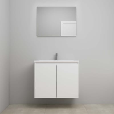 On-Line Badkamermeubelset - 80 cm - Voorgemonteerd - Greeploos 2 Deuren - Acryl Wastafel - 1 Kraangat - Spiegel - Hoogglans Wit