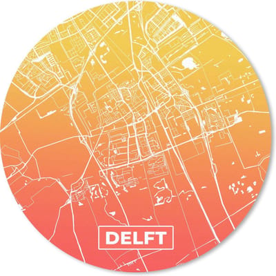 Muismat rond 20x20 cm - Mousepad Stadskaart - Delft - Rood - Geel - Ronde muismatten