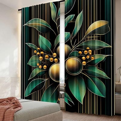 2 Pièces Rideaux Feuilles d'Eucalyptus Style Art Déco Ornement Géométrique losange Aspect Botanique Convient Pour Salon et Chambre à Coucher 29x65in(75x166cm) gray