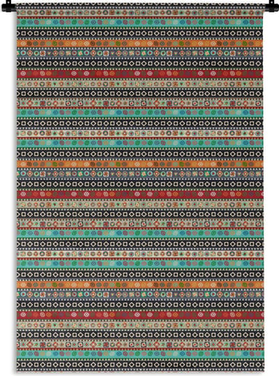 Wandkleed - Wanddoek - Patroon - Azteken - Symbolen - Regenboog - 120x180 cm - Wandtapijt