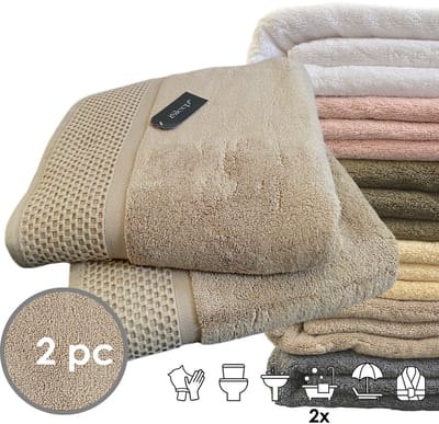 iSleep Deluxe Badlaken - 2 Stuks - 70x140 cm - Taupe