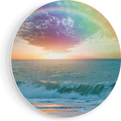 Artaza Forex Muurcirkel Regenboog in het Water bij het Strand - 40x40 cm - Klein - Wandcirkel - Rond Schilderij - Wanddecoratie Cirkel