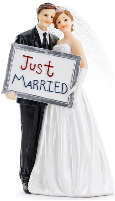 Partydeco trouwfiguurtje - 15 cm - caketopper bruidspaar - just married - Bruidstaart figuren