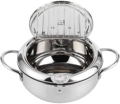 Stemily Japanse Frituurpan - 3.2 Liter - Ø24 CM - Ingebouwde Thermometer - Cold-Touch Handvatten - Voor Alle Warmtebronnen