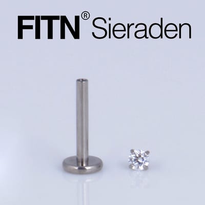 FITN-TIPSLR-Titanium-Labret Internally Threaded-Zilver Kleurige-1.2*8*2.0mm Lip Piercing met Zirkonia