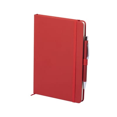 Shoppartners Schrift - Notitieboekje - met elastiek/pen - A5 formaat - rood - 100x gelinieerde paginas - opschrijfboekjes