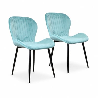 DS4U® - Giulia eetkamerstoel - Set van 2 - Petrolblauw - Velvet - Zwart metalen poten