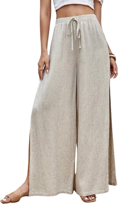 Livano Linnen Broek Dames - Zomerbroek - Volwassenen - Lange Broek - Pantalon - Strandbroek - Zomer - Ibiza Stijl - Beige - Maat XS