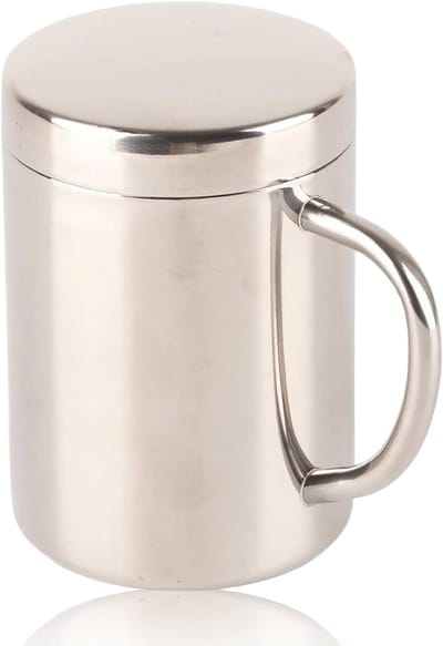 Dubbelwandige RVS Koffiemok met Deksel en Handvat, Isolerende Reisbeker voor Koffie, Thee en Bier (400ml) - Houdt Dranken Langdurig Warm of Koud