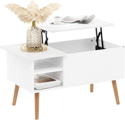 Salontafel - Woonkamertafel - Werken en dineren - Verborgen opbergruimte - 90x48x47 cm - Massief wit