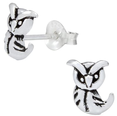 Joy|S - Zilveren uil oorbellen - 6 x 11 mm - geoxideerd