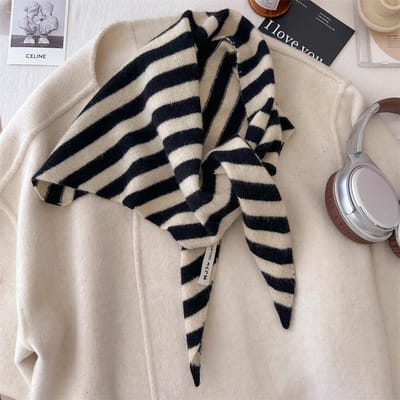 Écharpe Châle en Laine pour Femme Hiver Chaud Doux Tricoté Rayé Triangle Mode Bandana Dames Écharpes en Laine One Size gray