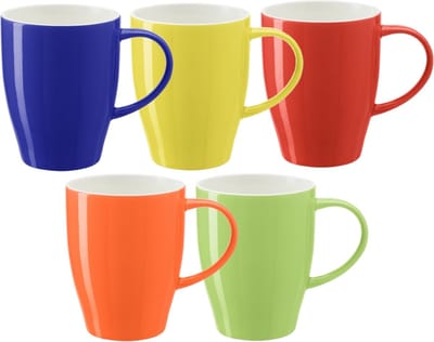 Bellatio Design Koffie mokken/bekers Paris - 5x - porselein - multi kleuren - 350 - stijlvolle vorm