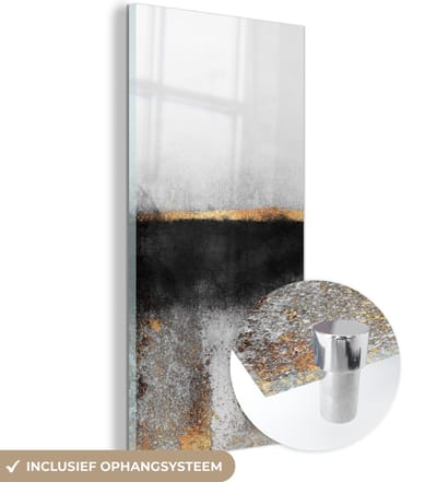 MuchoWow® Glasschilderij 60x120 cm - Schilderij acrylglas - Goud - Abstract - Luxe - Foto op glas - Schilderijen