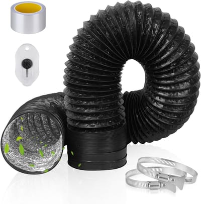 Flexibele afvoerslang van 2 meter met een diameter van 100 mm, PVC en aluminium, inclusief 2 RVS slangklemmen voor airconditioning en ventilatiesystemen